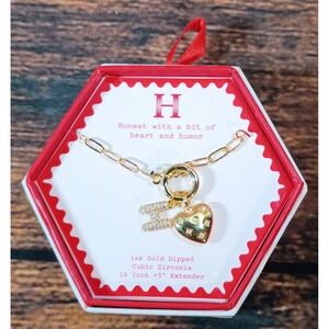 A New Day 14k Gold Dipped Initial H Heart Charm Necklace Cubic Zirconia 16-19in